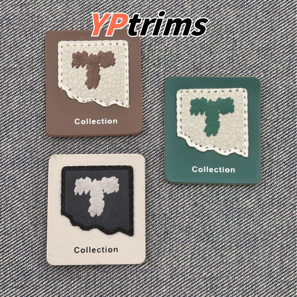 custom vertical rectangular english letter t cracked texture green label for trendy clothing accessories