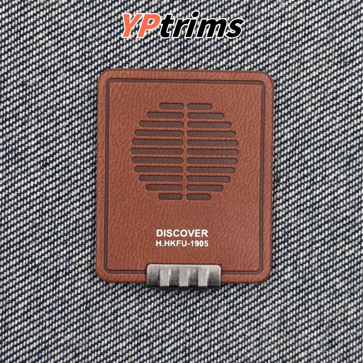 custom vertical rectangular rounded corner metal leather sewn label for trendy men's hats shoes and clothing decor