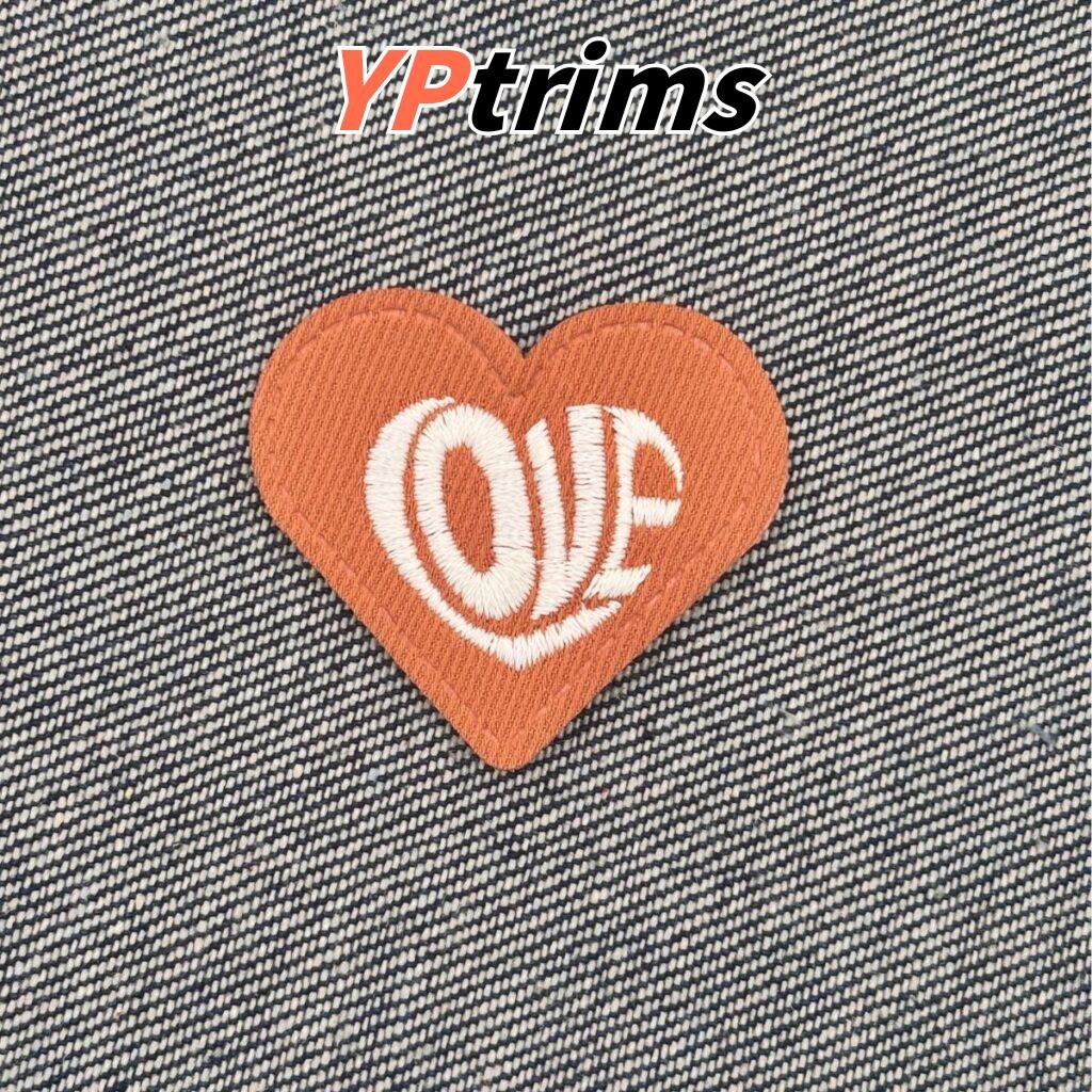 custom trendy heart-shaped embroidered fabric label for pet clothing luggage and decor accessories