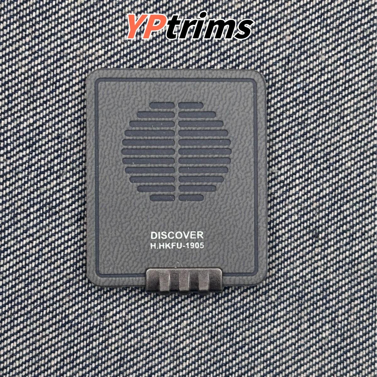 custom vertical rectangular rounded corner metal leather sewn label for trendy men's hats shoes and clothing decor