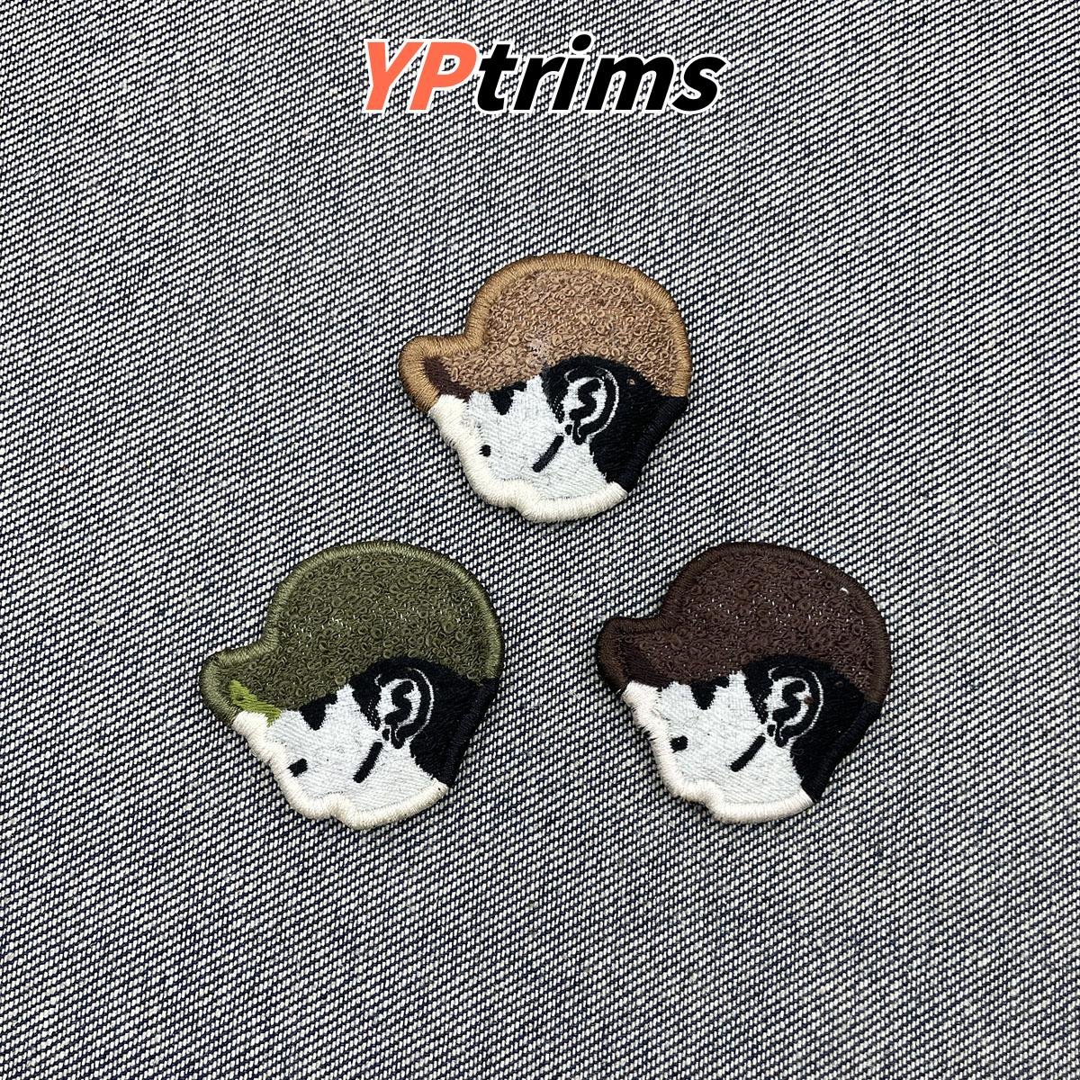 custom hat cartoon little person head side face filled embroidery label for trendy men's clothing