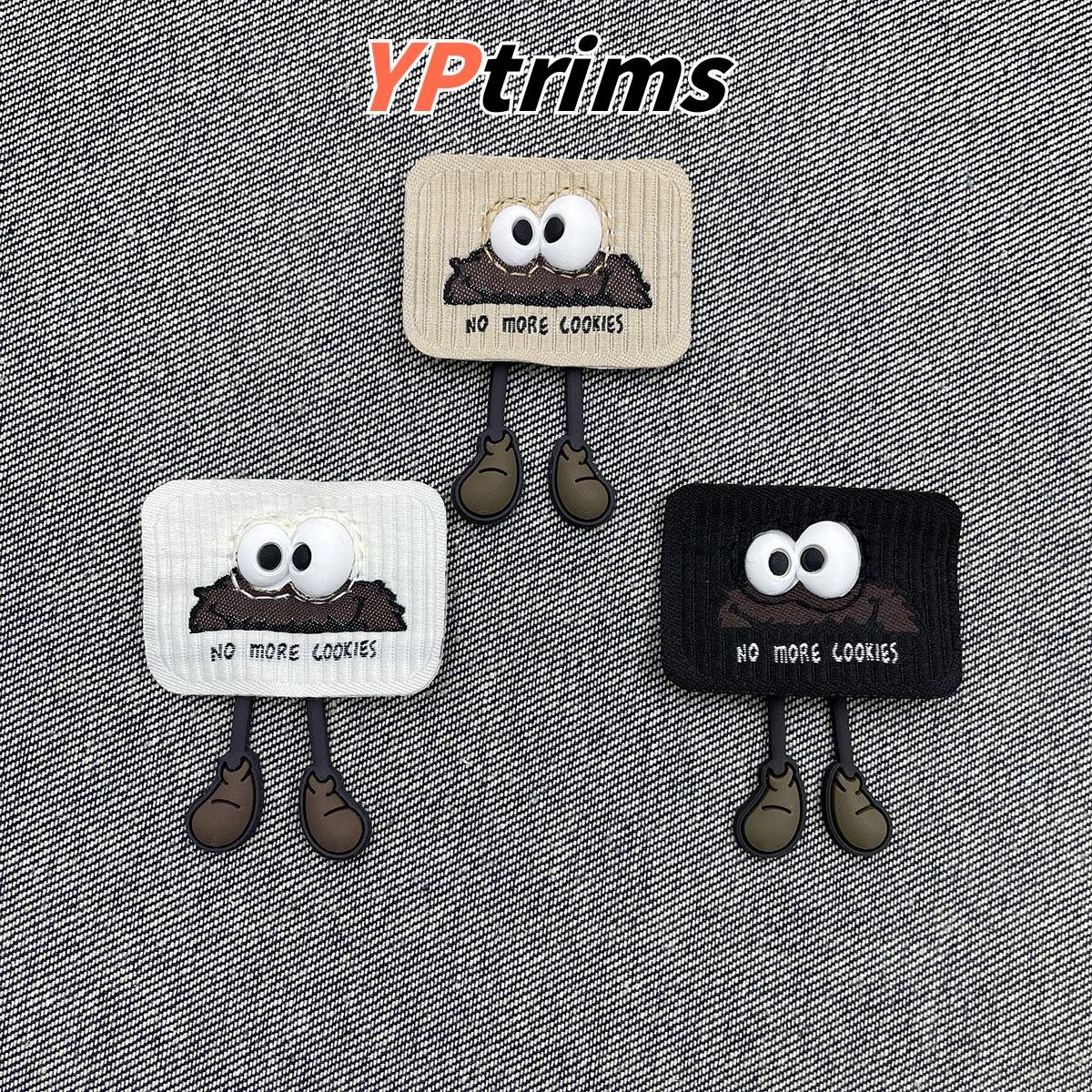 custom rectangular cute big eyes long legs little monster pocket fabric label for trendy kids' and men's backpacks